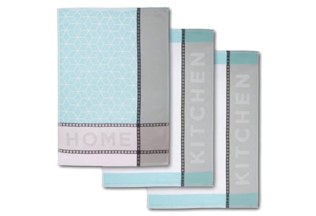 Dyckhoff Geschirrtuch 3 Geschirrtücher HOME & KITCHEN - silber/mint, Jacquard gewebt, Schnelltrocknend