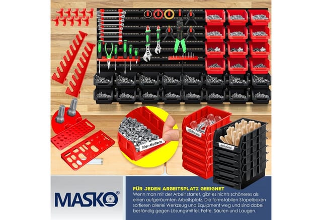 MASKO Stapelbox, Wandregal Stapelboxen Werkzeughalter 45 tlg Box Erweiterung