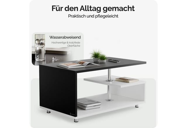 Casaria Couchtisch Orlando, Stauraum Ablagen Holz Modern Höhenverstellbar 95x55x50cm Schwarz Weiß