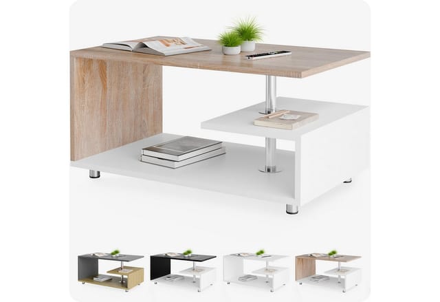 Casaria Couchtisch Orlando, Stauraum 3 Ablagen Holz Modern Höhenverstellbar 95x55x50cm Weiß Eiche
