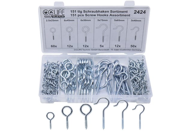 CCLIFE Schraubhaken 151 tlg Set Haken Hakenschrauben Schraubhaken Sortiment Deckenhaken, (Packung, 151 St)