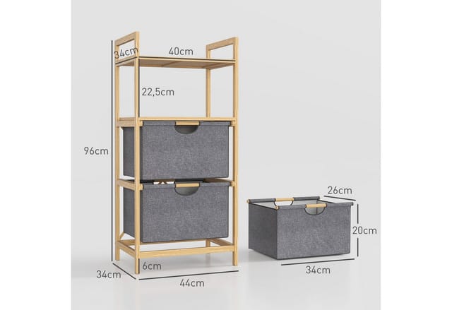 HOMCOM Wäschekorb mit 2 Wäschekörben aus Stoff, offene Ablagen (Wäschebox, 1 St., Wäschesammler), für Badezimmer, Bambus, Natur