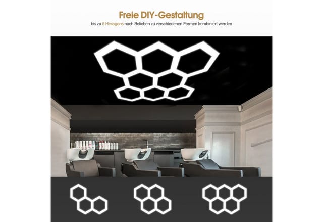 Barberpub Deckenleuchte BarberPub Hexagon Deckenleuchte LED Garage Light LP008, Hexagon LED, kaltweiß, PVC Abdeckung 8 Grid, 30240LM 6500K