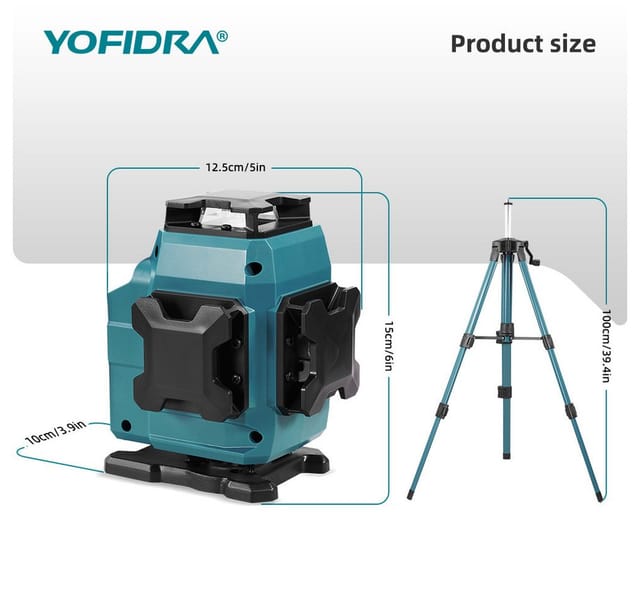Yofidra Kreuzlinienlaser 16 Linien Laser Level 3° Selbstnivellierend 4 x 360° Laserwasserwaage, mit 2x Akku + Stativ, für Innenbau, Fliesen & Holz