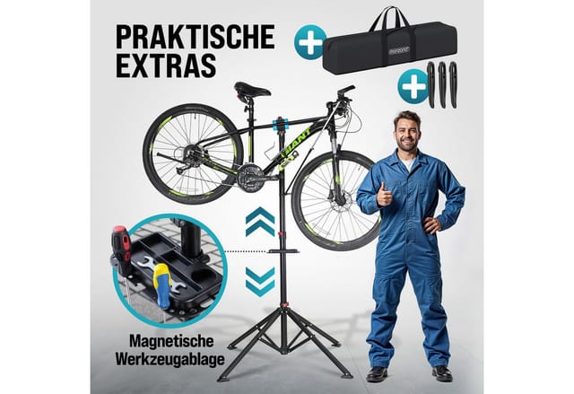 monzana Fahrrad-Montageständer, MZH190 Klappbar 108-190cm Höhenverstellbar 25-60mm Rahmen