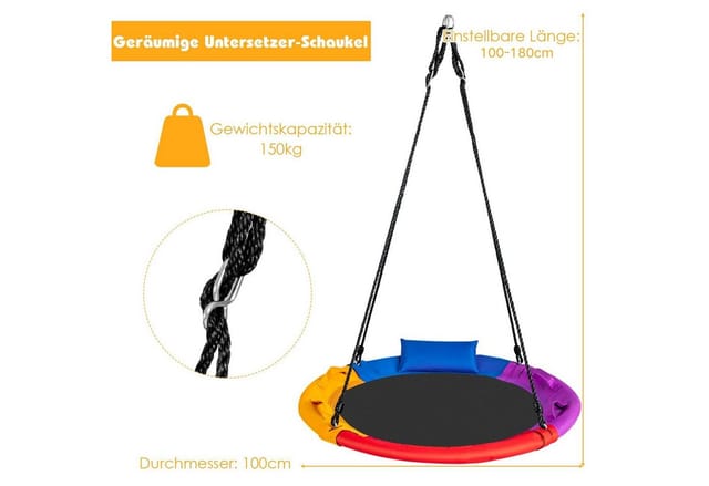 COSTWAY Einzelschaukel, (1-tlg), Nestschaukel, 100-160cm verstellbar, bis 150kg, für Indoor & Outdoor
