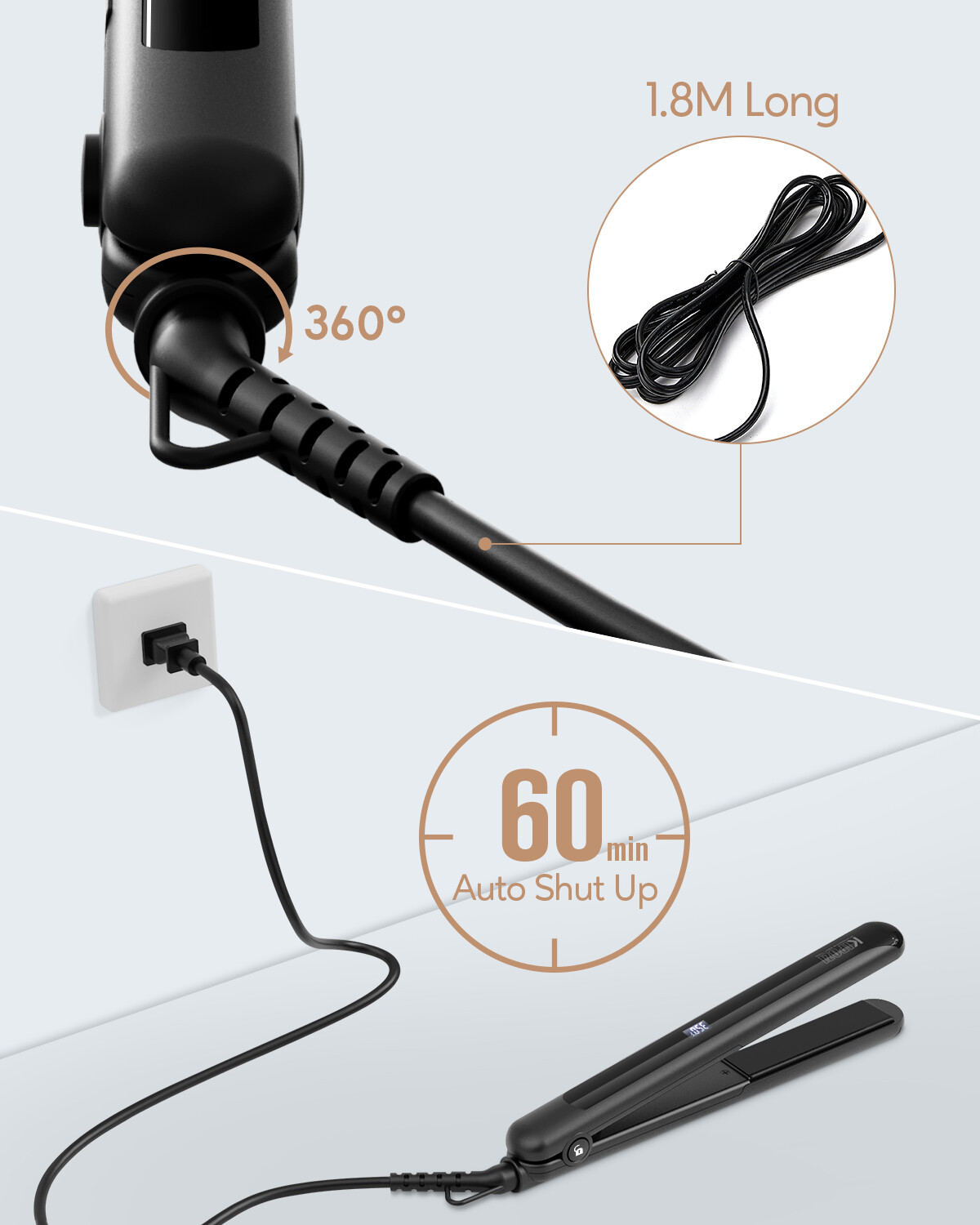 2in 1 Curl & Straight Haarglätter Lockenstab glätteisen Keramik Titanplatten LCD Bild 3