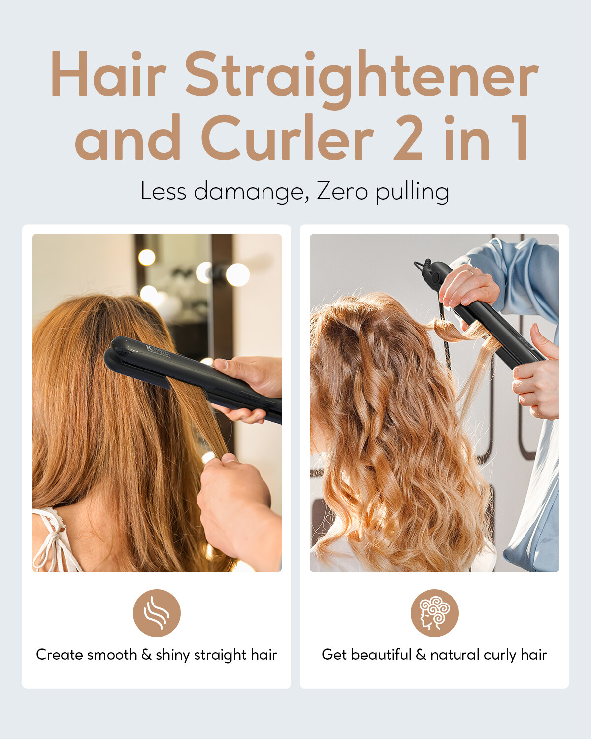 2in 1 Curl & Straight Haarglätter Lockenstab glätteisen Keramik Titanplatten LCD Bild 6