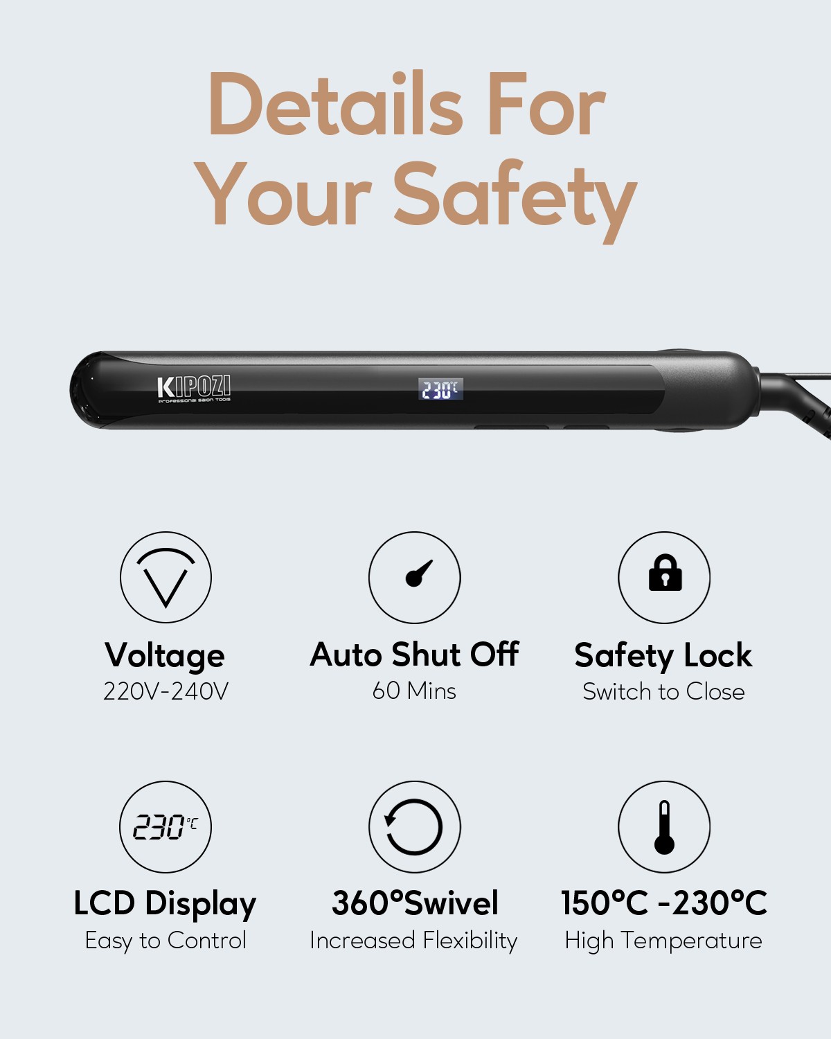 2in 1 Curl & Straight Haarglätter Lockenstab glätteisen Keramik Titanplatten LCD Bild 8