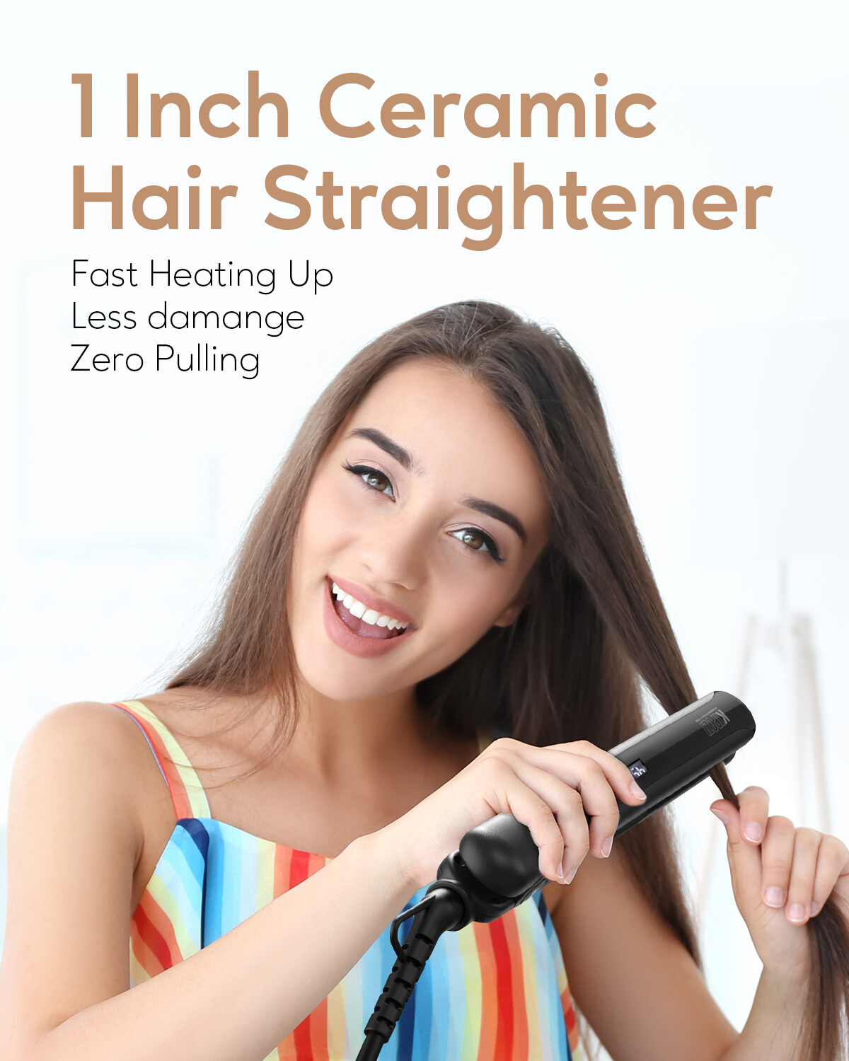 2in 1 Curl & Straight Haarglätter Lockenstab glätteisen Keramik Titanplatten LCD Bild 9