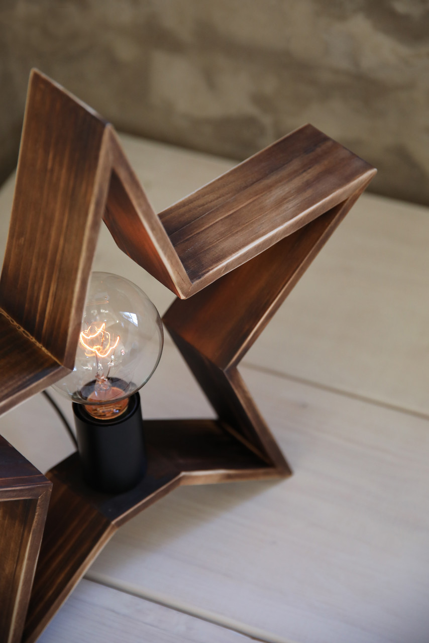 Tischlampe Stern Estrella 230 V gebranntes Holz 40,5 x 13,8 cm braun Bild 4