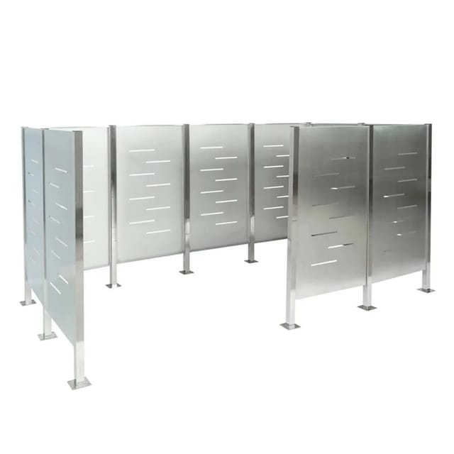 MCW Mülltonnen-Zaun J55 Metall Edelstahl 151x326x166cm Silber