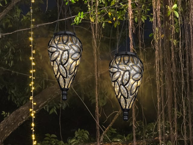 GLOBO LIGHTING LED Solarleuchte, LED fest integriert, warmweiß, 2er Set außergewöhnliche Hängeleuchte Outdoor Solarlicht Balkon H 50cm