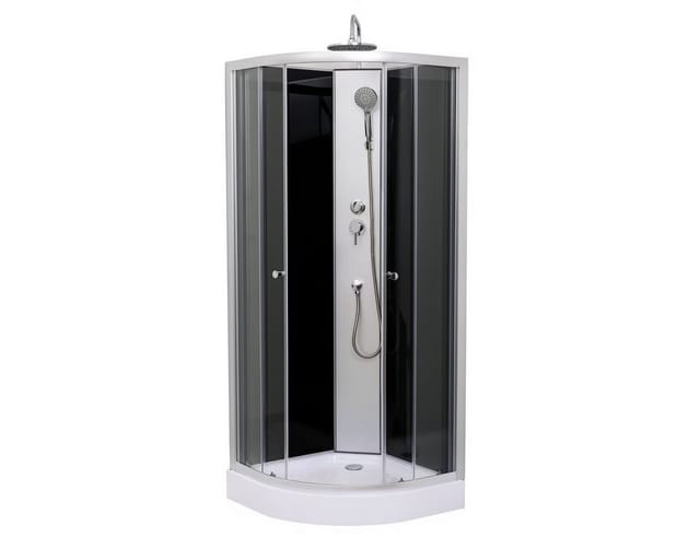 Aloni Eckdusche SK2479, Komplettset mit Duschwanne, Brause, Rückwand & Ablauf, ESG-Sicherheitsglas (nach EN 1250-1), 1-tlg., mit Schiebetür, platzsparende Dusche für kleine Badezimmer mit Glasabtrennung