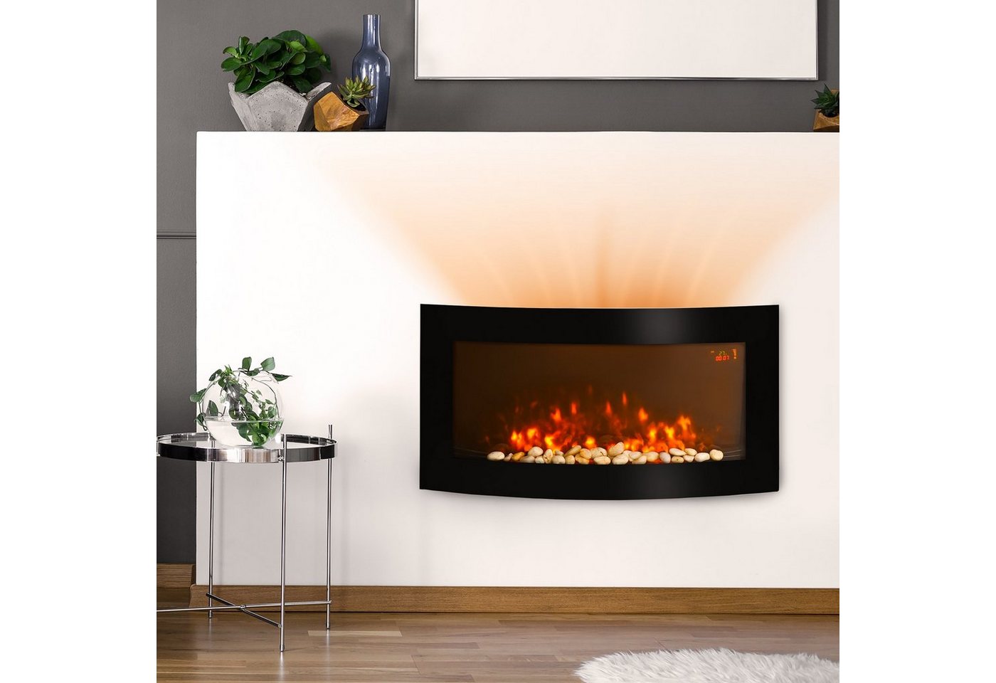 HOMCOM Elektrokamin Kamin Kaminofen Elektrischer Wandkamin 89,2 x 13,5 x 48cm