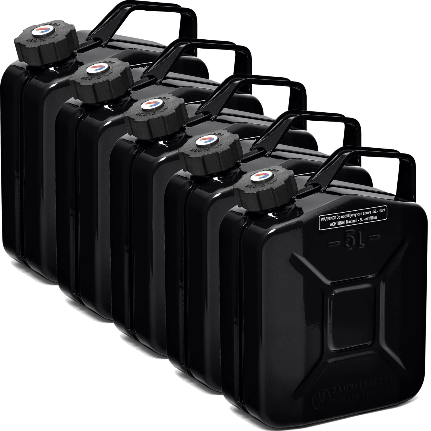 BW Kraftstoffkanister Metall Benzinkanister 5x 5 Liter mit Schraubverschluss Schwarz RAL 9005 TÜV-geprüft und UN-Zulassung Made in Europe