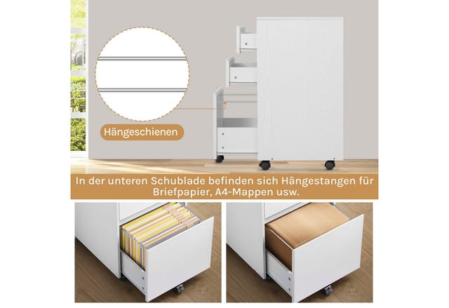 Woltu Aktenschrank (1-St) mobiler Schrank, Rollcontainer mit 3 Schubladen