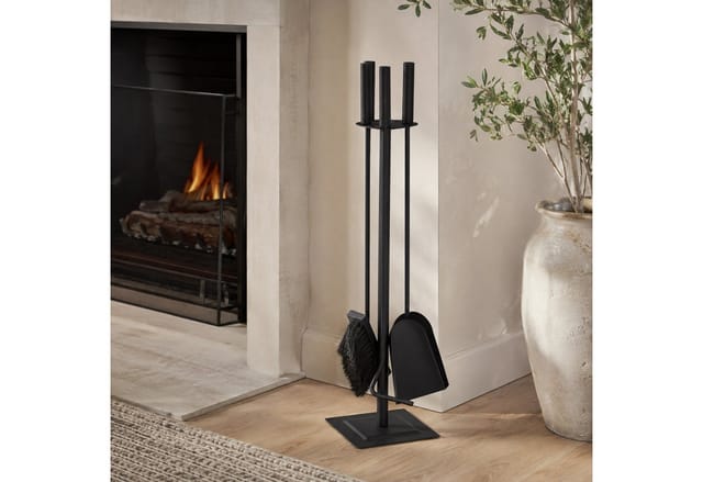relaxdays Kamingarnitur Kaminbesteck 4-teilig schwarz