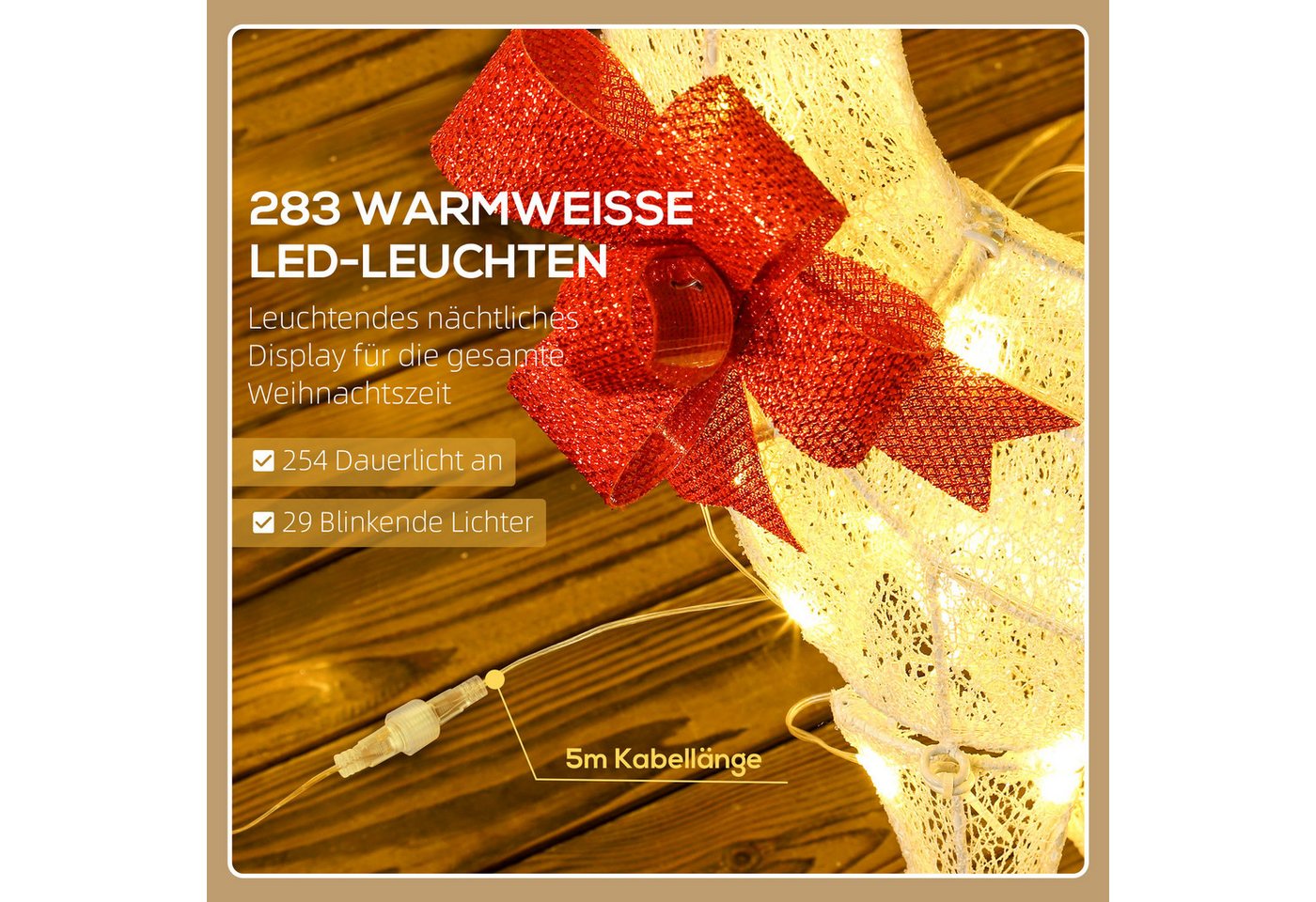 Outsunny LED Rentier Stahl Polyester 64L x 37B x 134H cm Silber Bild 3