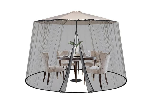 Sekey Moskitonetz Verstellbares Insektenschutz für 250-300 cm Sonnenschirme Pavillon, Fliegengitter Mückennetz für Sonnenschirm, 2,5 m Höhe, mit Türen