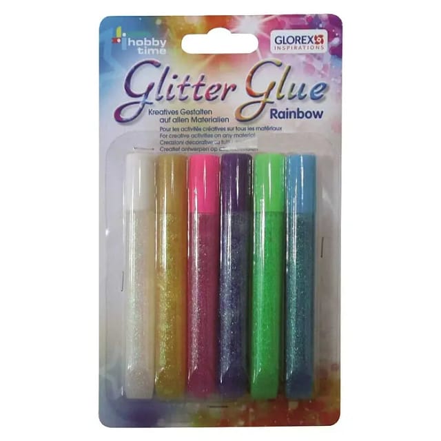 Glorex Bastelkleber Glorex Glitterglue Stifte Rainbow 6 x 10,5 ml