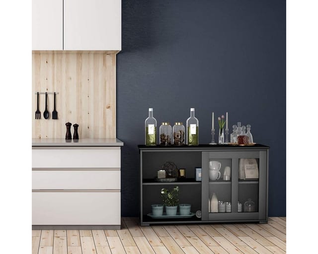 Costway Buffetschrank Aufbewahrungsschrank Schwarz 107 x 33 x 64 cm