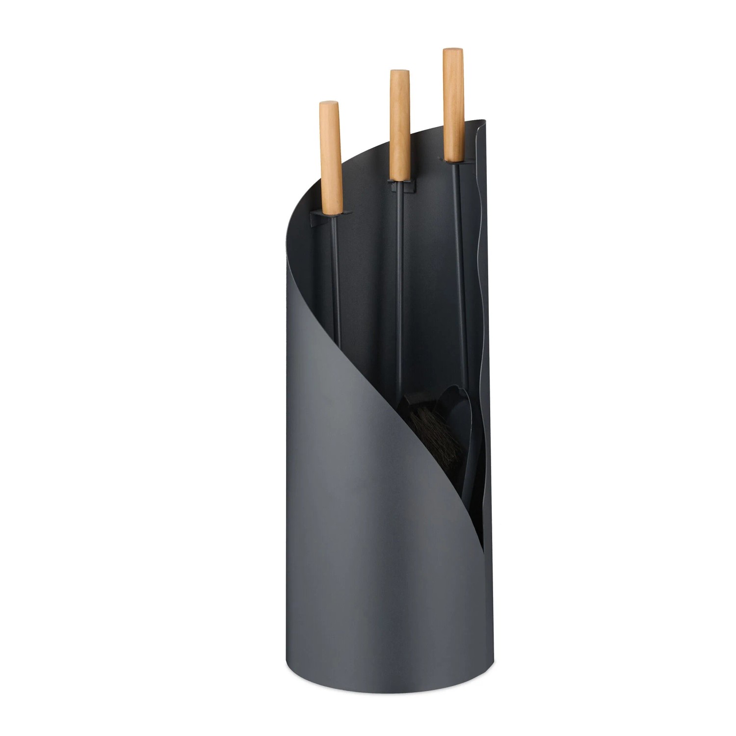 Relaxdays Kaminbesteck Eisen Holz Grau Natur 4-teilig mit Ständer 57 cm x 20 cm 2,9 kg