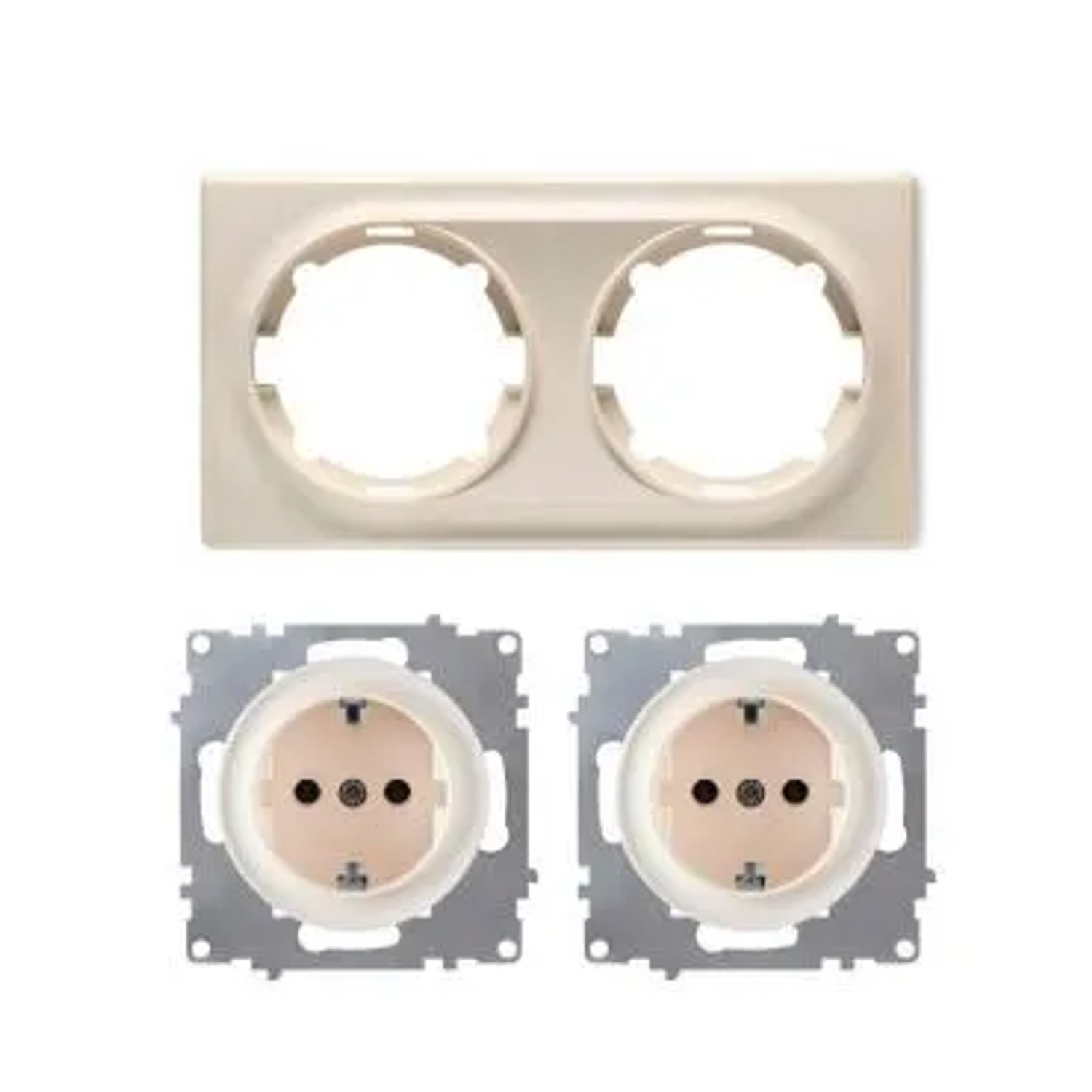 OneKeyElectro 2x Schuko Steckdose mit Abdeckrahmen 2fach Unterputz Waagerecht Beige