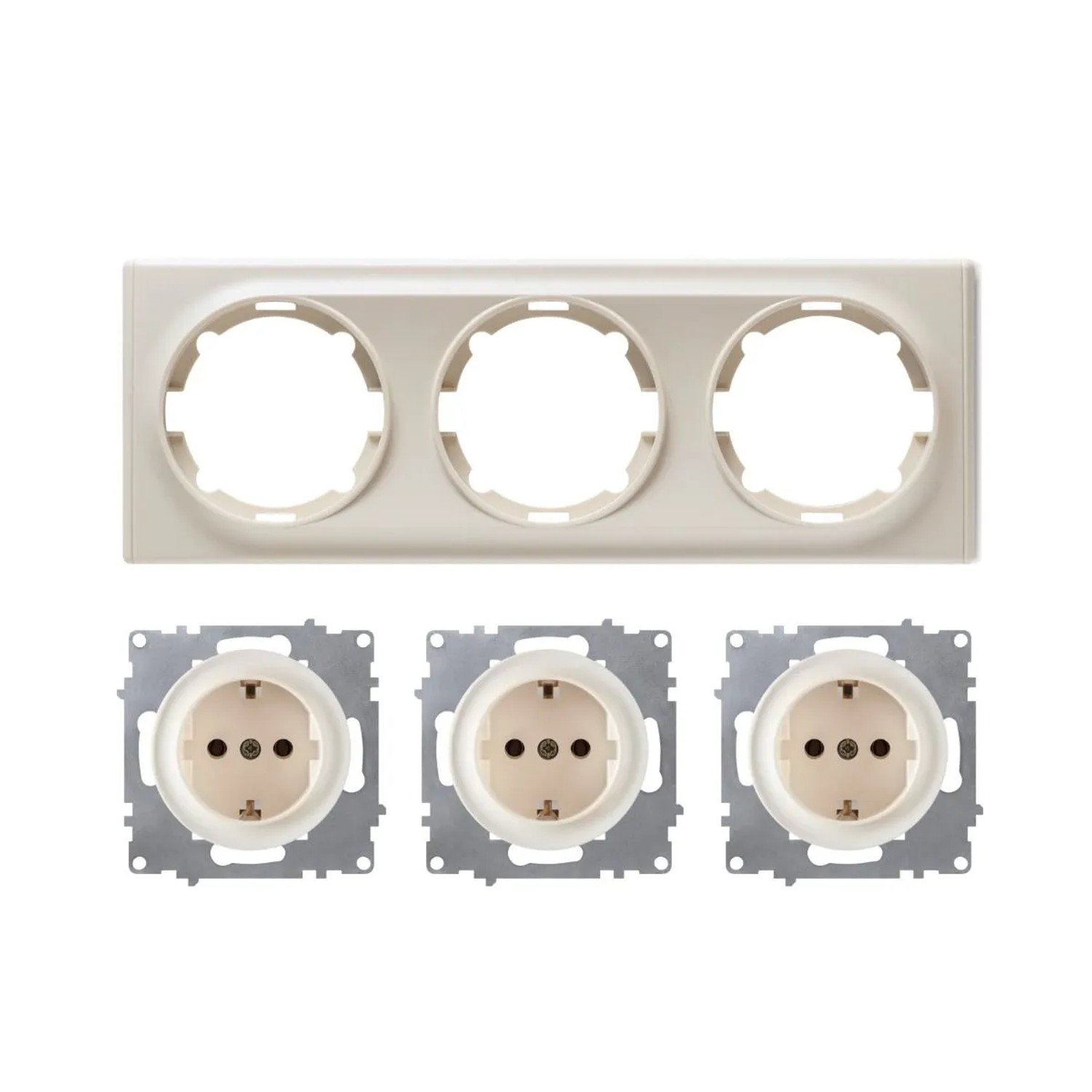 OneKeyElectro 3x Schuko Steckdose mit Abdeckrahmen 3fach Unterputz Waagerecht Beige