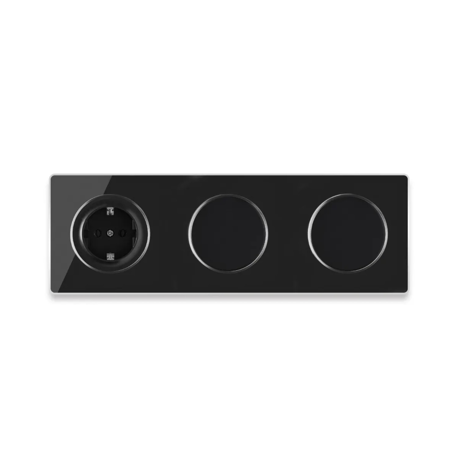 OneKeyElectro Schuko Steckdose + 2x Lichtschalter Einfach + Glas Abdeckrahmen 3fach Waagerecht Schwarz