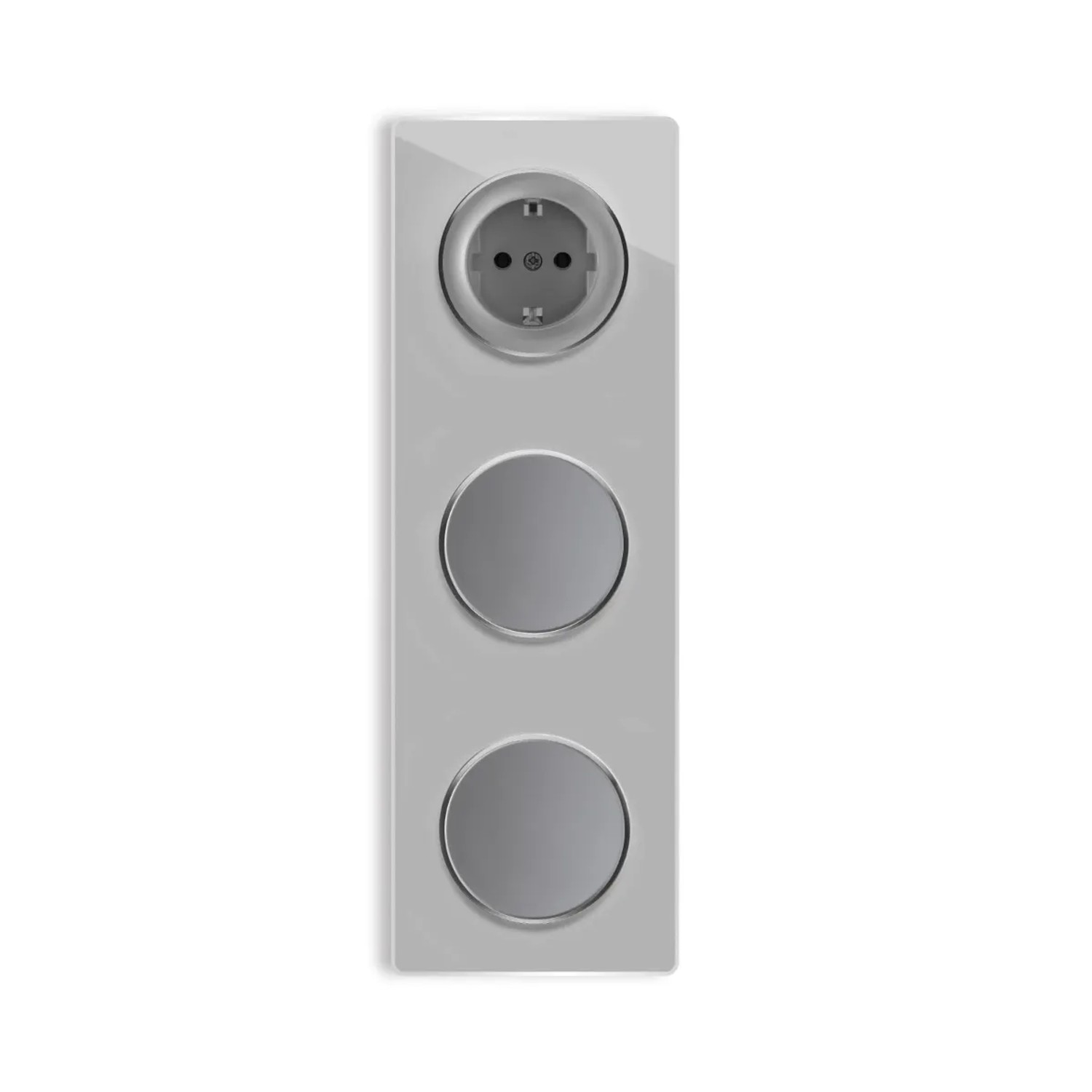 OneKeyElectro Schuko Steckdose + 2x Lichtschalter Einfach + Glas Abdeckrahmen 3fach Senkrecht Grau