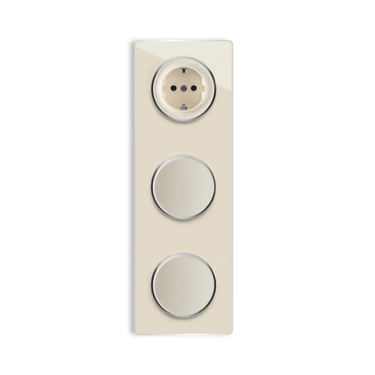 OneKeyElectro Schuko Steckdose + 2x Lichtschalter Einfach + Glas Abdeckrahmen 3fach Senkrecht Beige