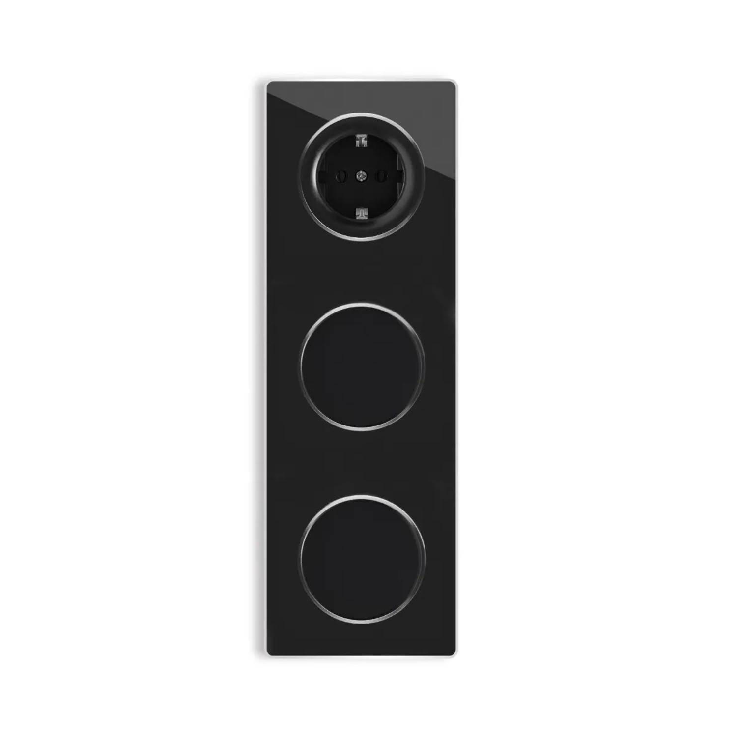 OneKeyElectro Schuko Steckdose + 2x Lichtschalter Einfach + Glas Abdeckrahmen 3fach Senkrecht Schwarz