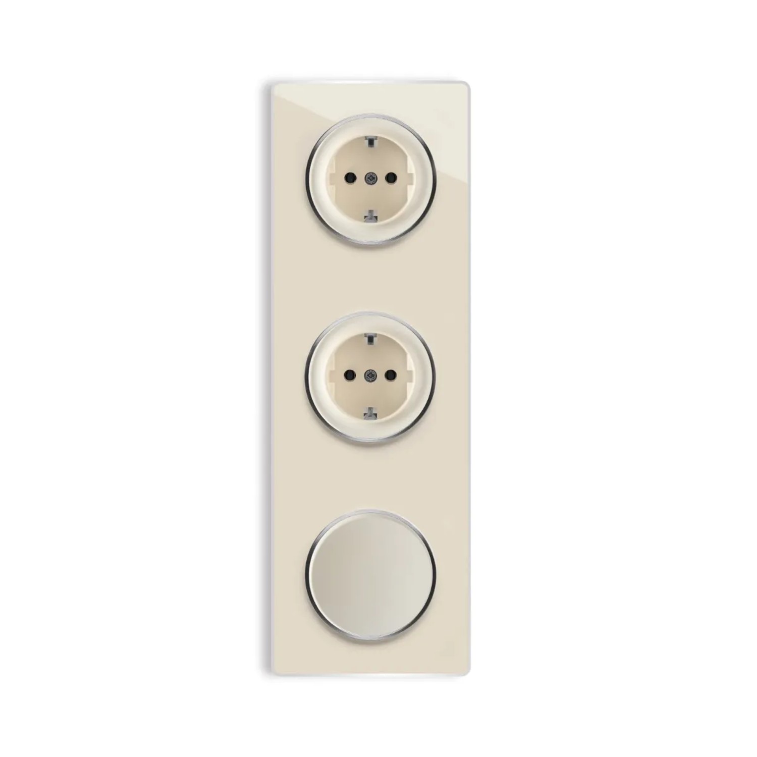 OneKeyElectro 2x Schuko Steckdose + Lichtschalter Einfach + Glas Abdeckrahmen 3fach Senkrecht Beige