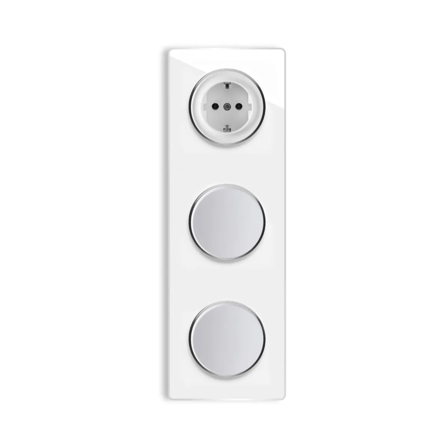 OneKeyElectro Schuko Steckdose + 2x Lichtschalter Einfach + Glas Abdeckrahmen 3fach Senkrecht Weiß