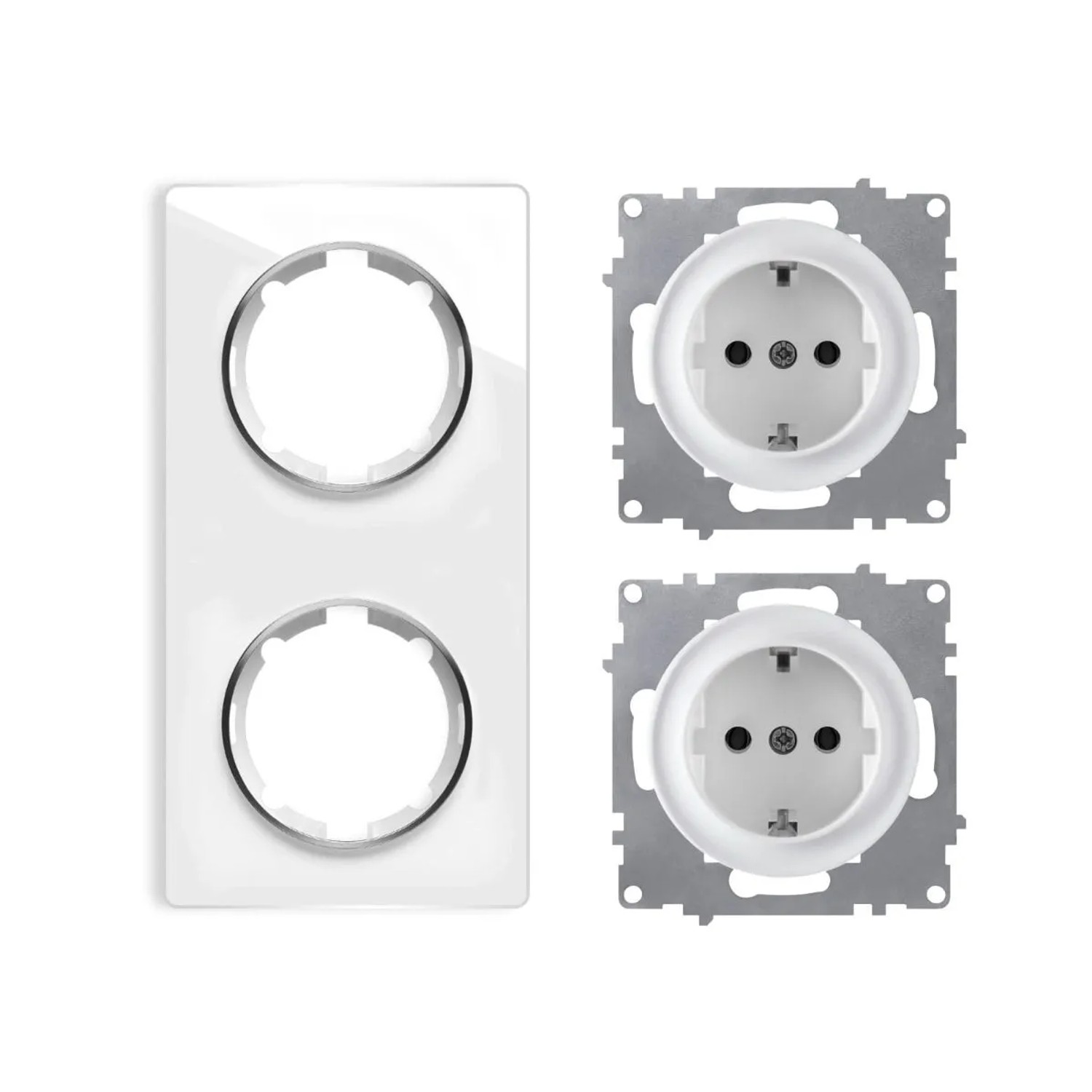 OneKeyElectro 2x Schuko Steckdose mit Glas Abdeckrahmen 2fach Unterputz Senkrecht Weiß