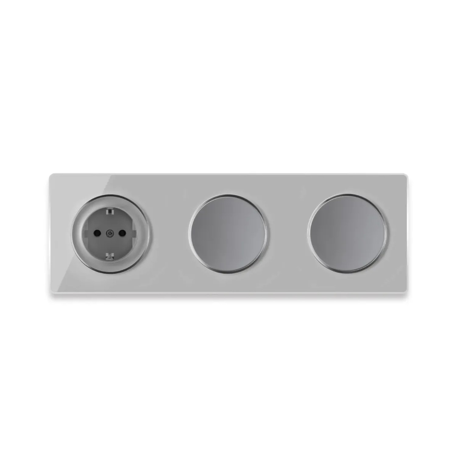 OneKeyElectro Schuko Steckdose + 2x Lichtschalter Einfach + Glas Abdeckrahmen 3fach Waagerecht Grau
