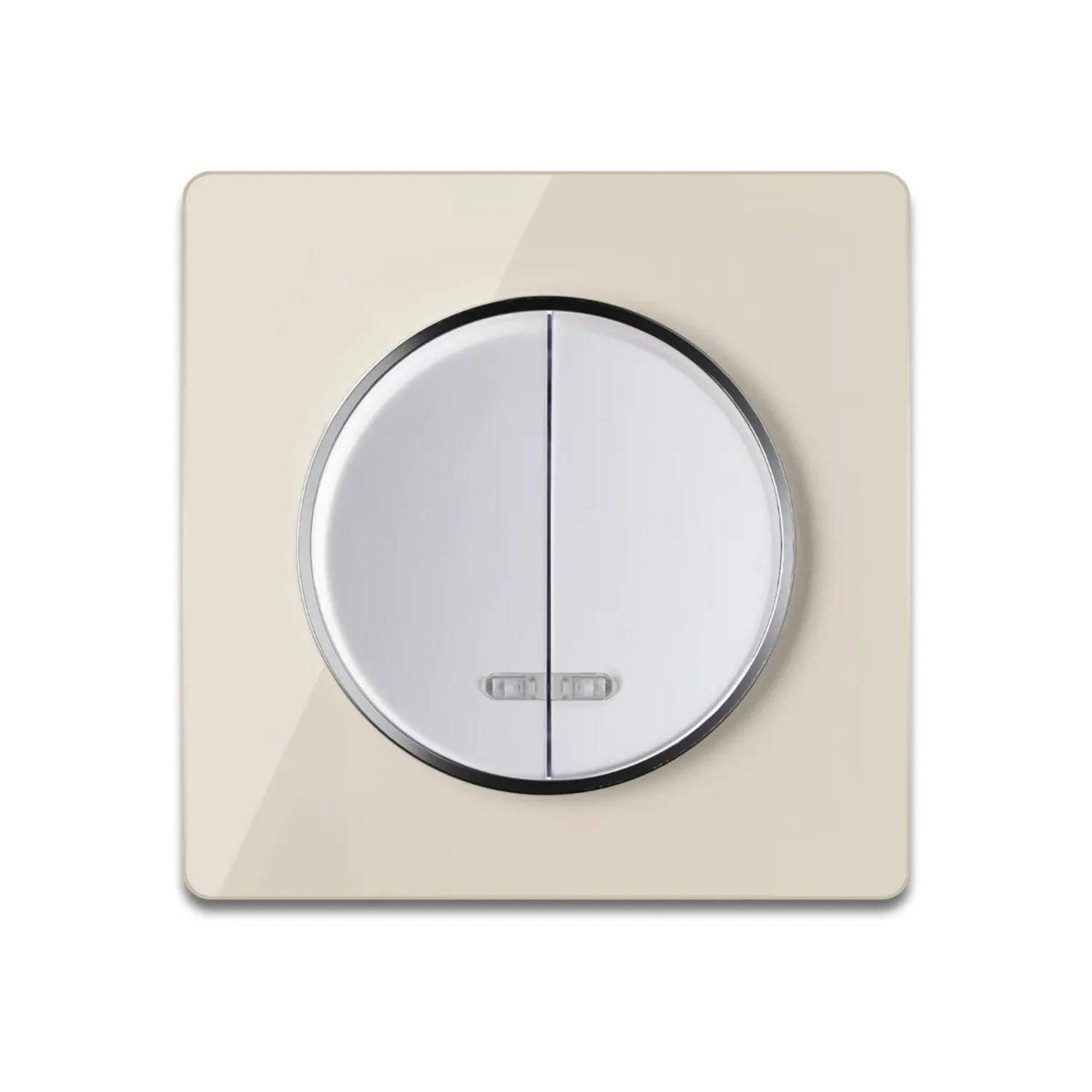 OneKeyElectro Doppel Lichtschalter mit Kontrollleuchte Weiß mit Glas Abdeckrahmen Beige