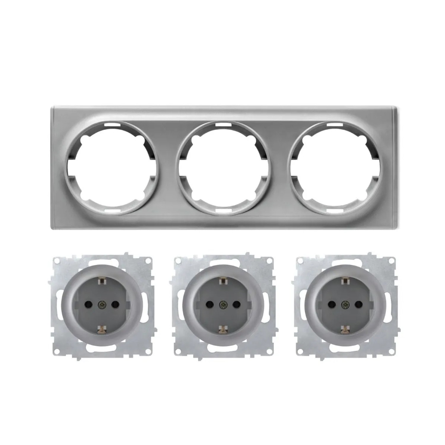 OneKeyElectro 3x Schuko Steckdose mit Abdeckrahmen 3fach Unterputz Waagerecht Grau