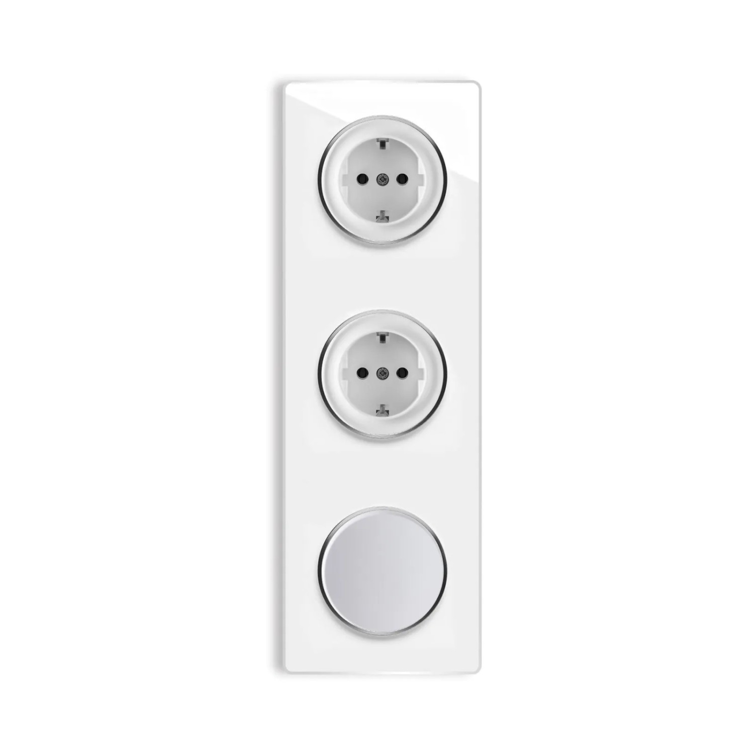 OneKeyElectro 2x Schuko Steckdose + Lichtschalter Einfach + Glas Abdeckrahmen 3fach Senkrecht Weiß