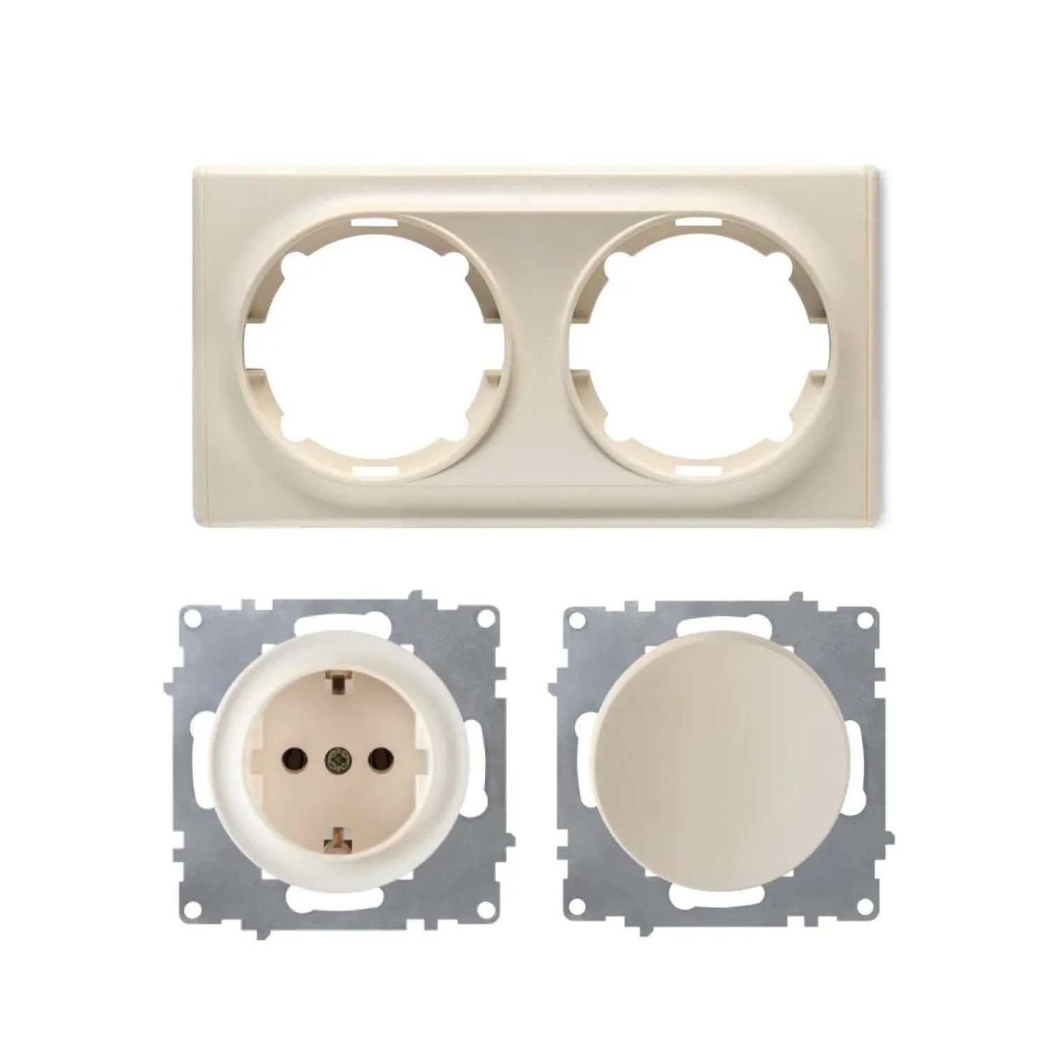 OneKeyElectro Schuko Steckdose und Lichtschalter mit Abdeckrahmen 2fach Unterputz Waagerecht Beige