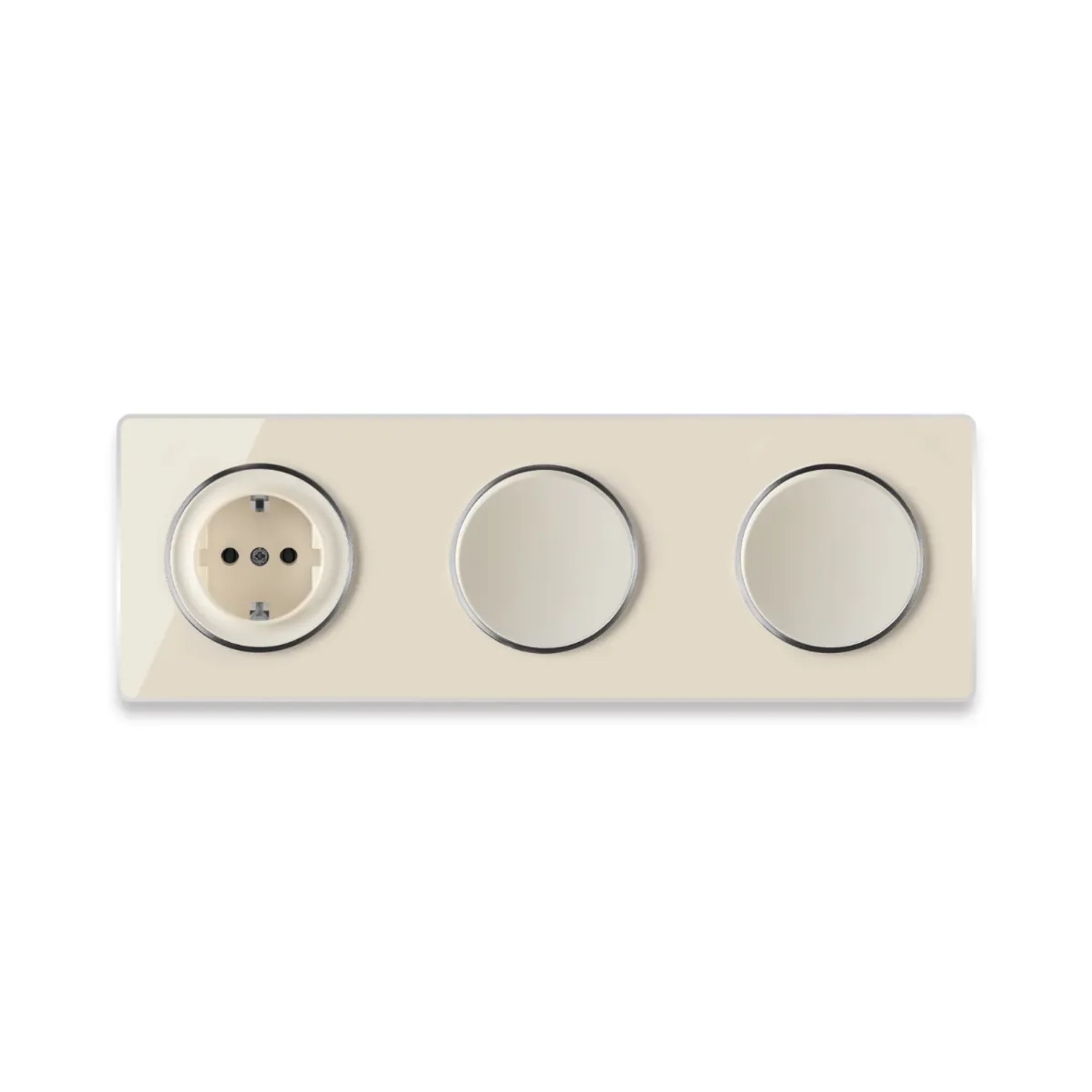 OneKeyElectro Schuko Steckdose + 2x Lichtschalter Einfach + Glas Abdeckrahmen 3fach Waagerecht Beige