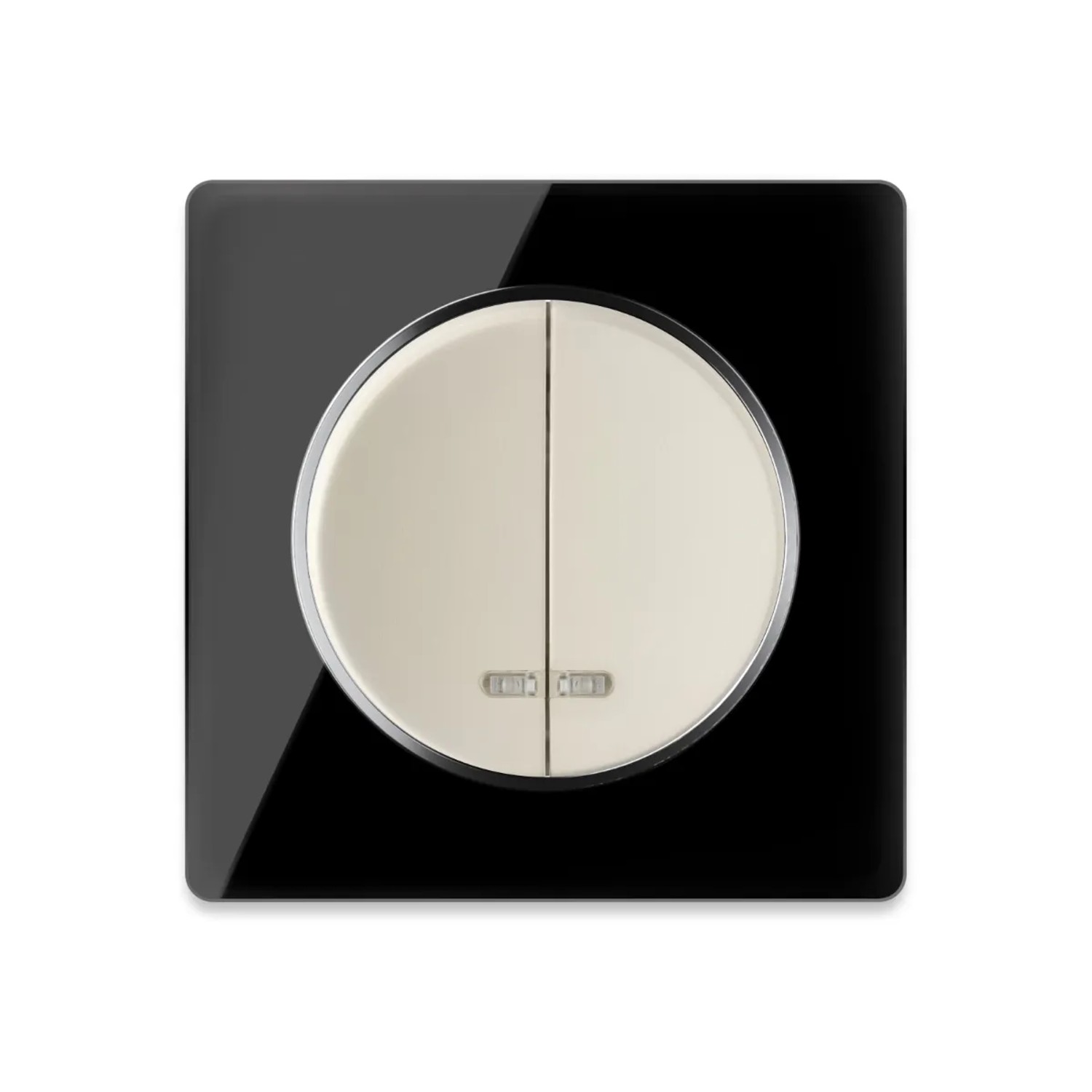 OneKeyElectro Doppel Lichtschalter mit Kontrollleuchte Beige mit Glas Abdeckrahmen Schwarz