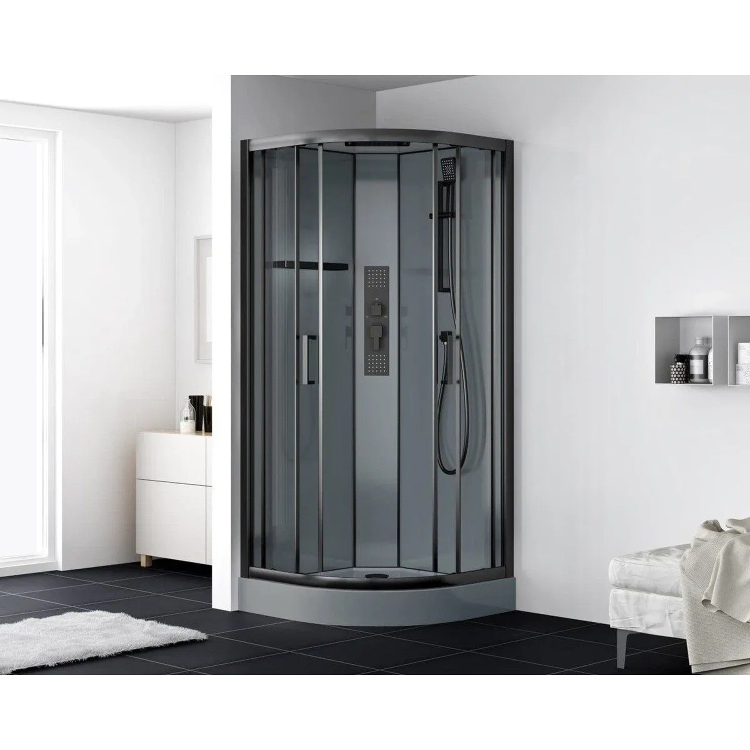 Swiss Aqua Technologies Komplettdusche Duschkabine Viertelkreis 90x90CM 6MM Sicherheitsglas Schwarz