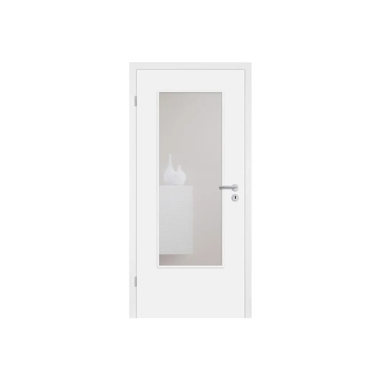 Mosel Türen Zimmertür Alba mit Lichtausschnitt Weißlack RAL 9010 Eckkante 1985 x 735 mm 40 mm Stark Klimaklasse 1 DIN Rechts