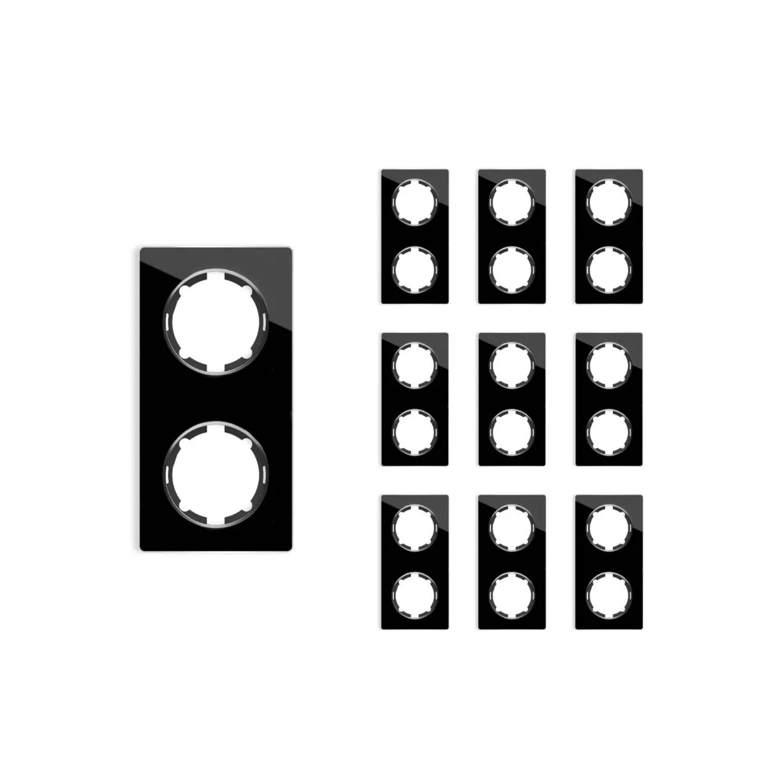 OneKeyElectro 10x Garda Glas Abdeckrahmen Set Abdeckrahmen 2fach Senkrecht Schwarz