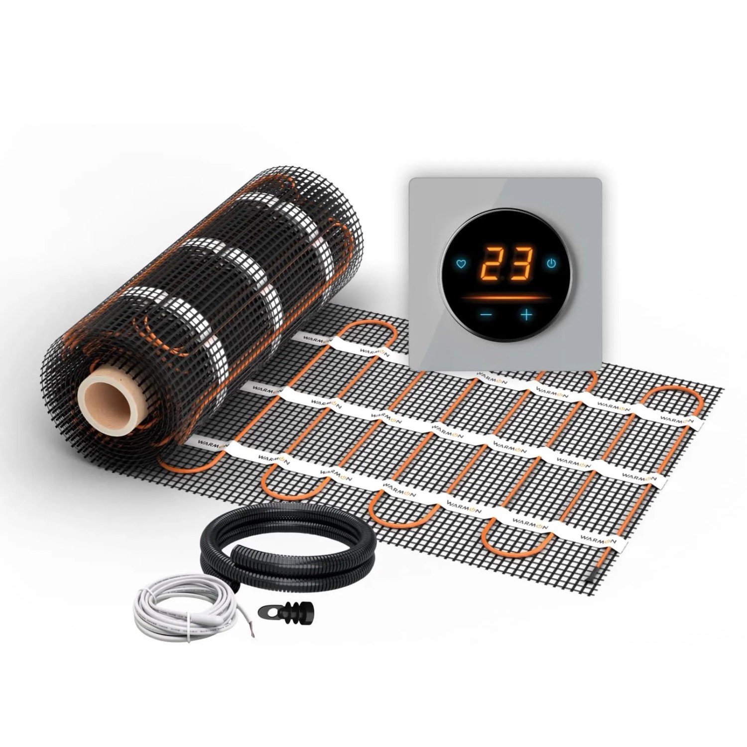 WARMON Fußbodenheizung Elektrisch LIGHT 100 W/m² mit WiFi Thermostat OKE 25 Grau 3,5 m²