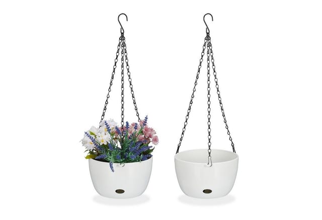 relaxdays Blumenampel 2 Blumenampeln mit Wasserspeicher - M