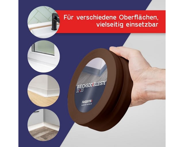 HOLZBRINK Sockelleiste HOLZBRINK selbstklebend PVC 32x23mm, 1 m, L: 100 cm, 1m Rolle, Küchenleiste Abschlussleiste für Badezimmer Farbe: Schokolade