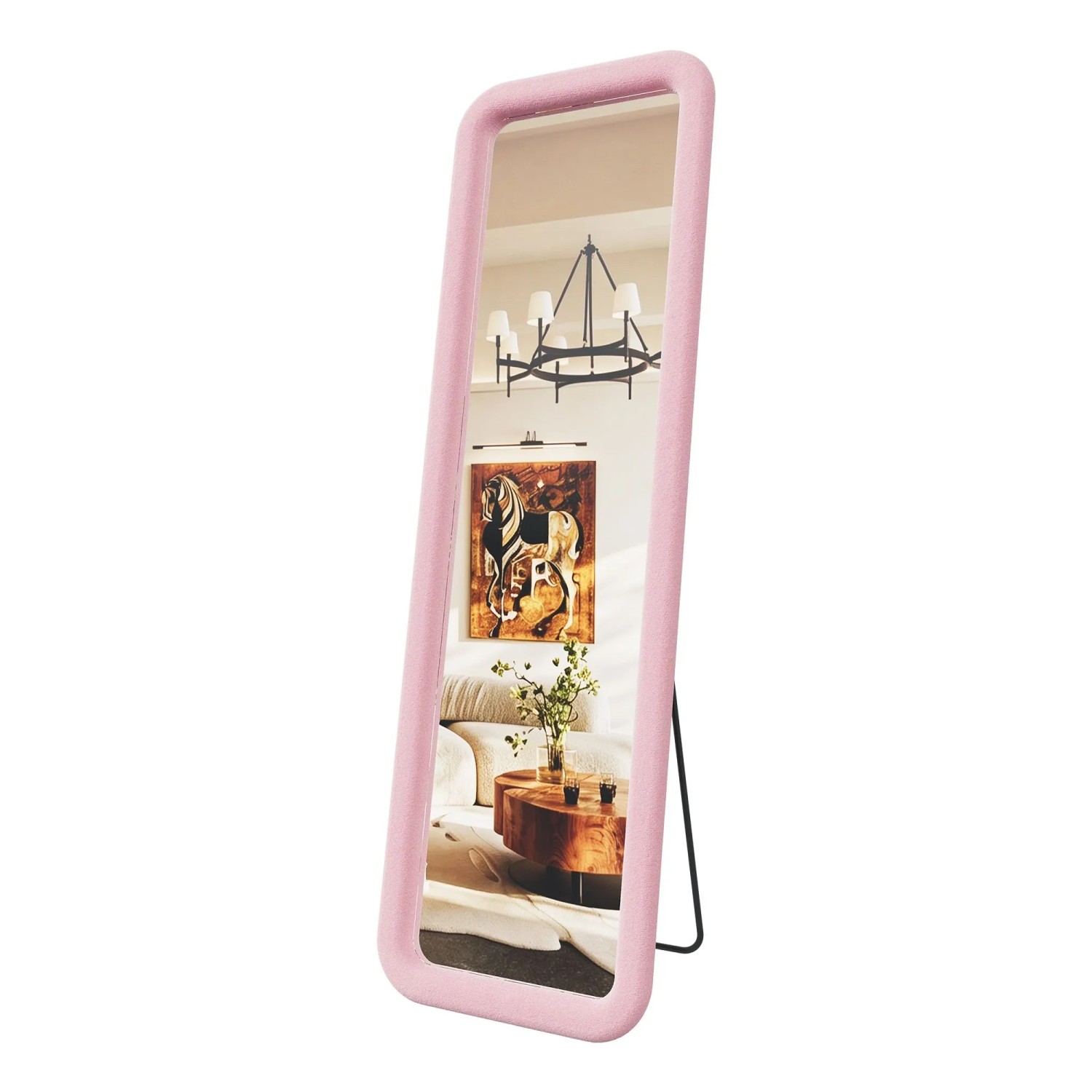 PXloue Ganzkörperspiegel Rosa 160x50cm Standspiegel Ecken Abgerundet Schwammgefüllter Flanell